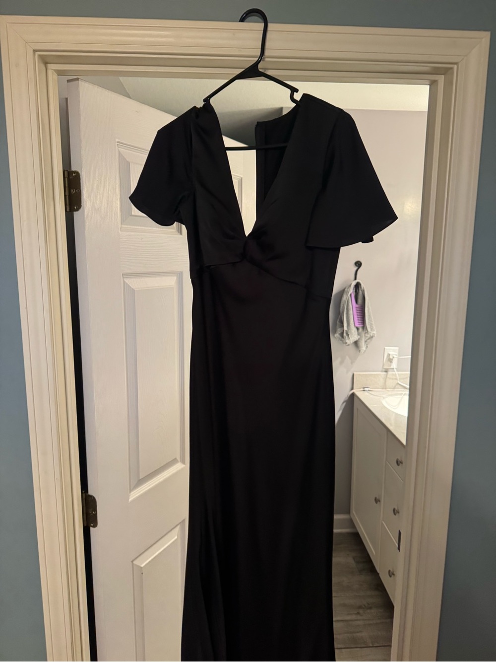 Black V-Neck Maxi Dress with Flutter Sleeves